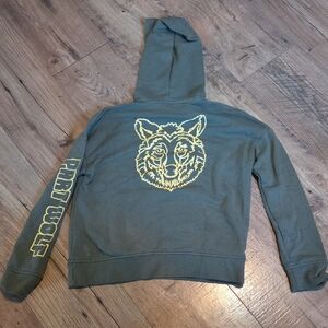 thereabouts | Olive Green Hoodie with Yellow Wolf Graphic